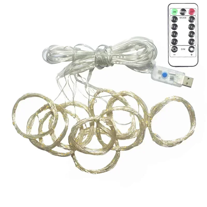 Home Decoration Garland Lights LED USB Curtain String Lights 8 Modes Fairy Christmas with Remote Control for Bedroom Wedding