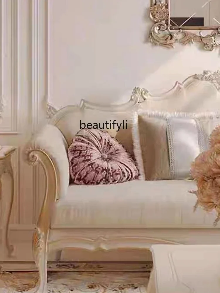 French Entry Lux Palace Solid Wood Sofa Retro Living Room Carved Three-Seat Luxury Neoclassical Furniture