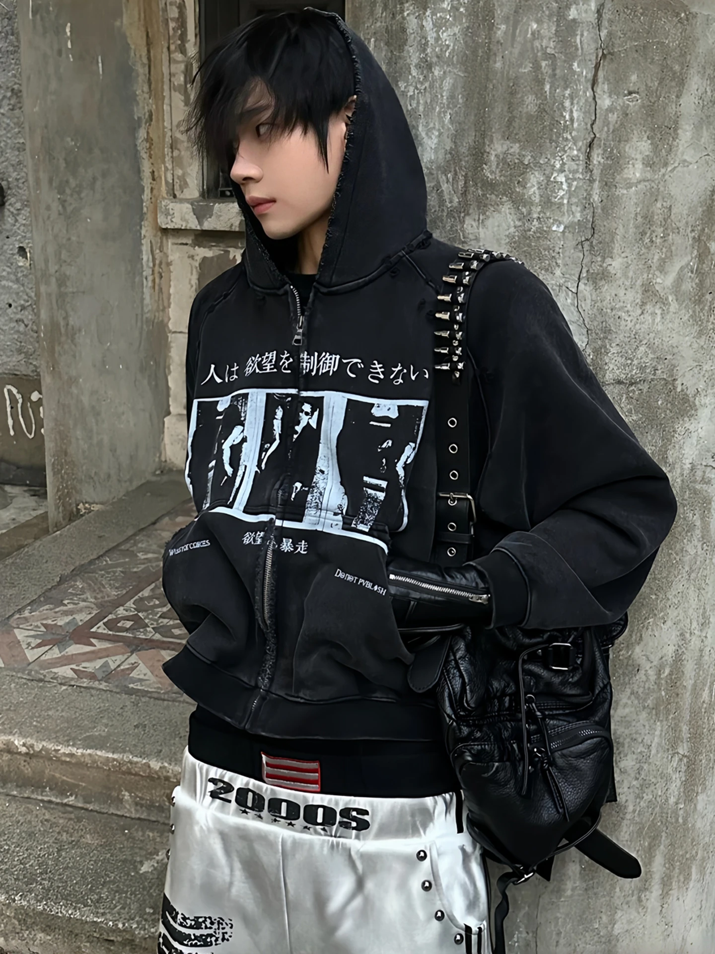 Washed out High Street Hoodie Sweatshirt Zipper Design Casual Outerwear for Men And Women Breathable Cotton Long Sleeve