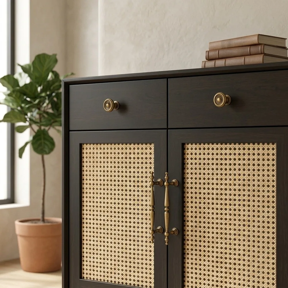 Rustic-Inspired Cabinet For Pulls Featuring Elegant Silhouette and Smooth Lacquer Coating for Long-Term Appearance Retention