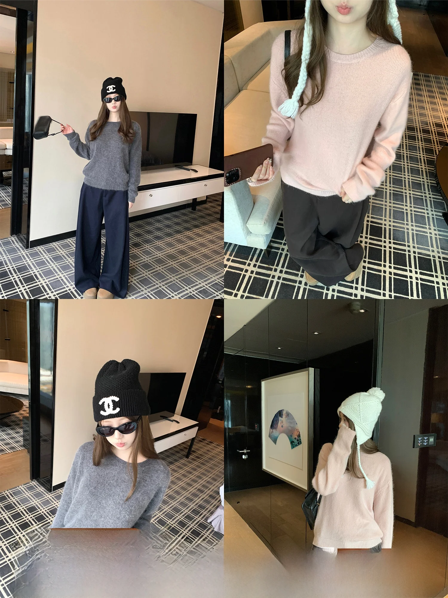 

Мягкий вязаный свитер из кроличьего меха с круглым вырезом для девочек, уютный, с длинными рукавами, укороченный, однотонный, для повседневной носки, вязаный топ