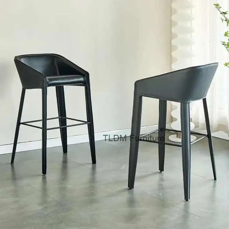 

Minimalist Household Saddle Leather Bar Chairs Light Luxury Retro Industrial Style Bar Stools Coffee Shop Stuhl Furniture