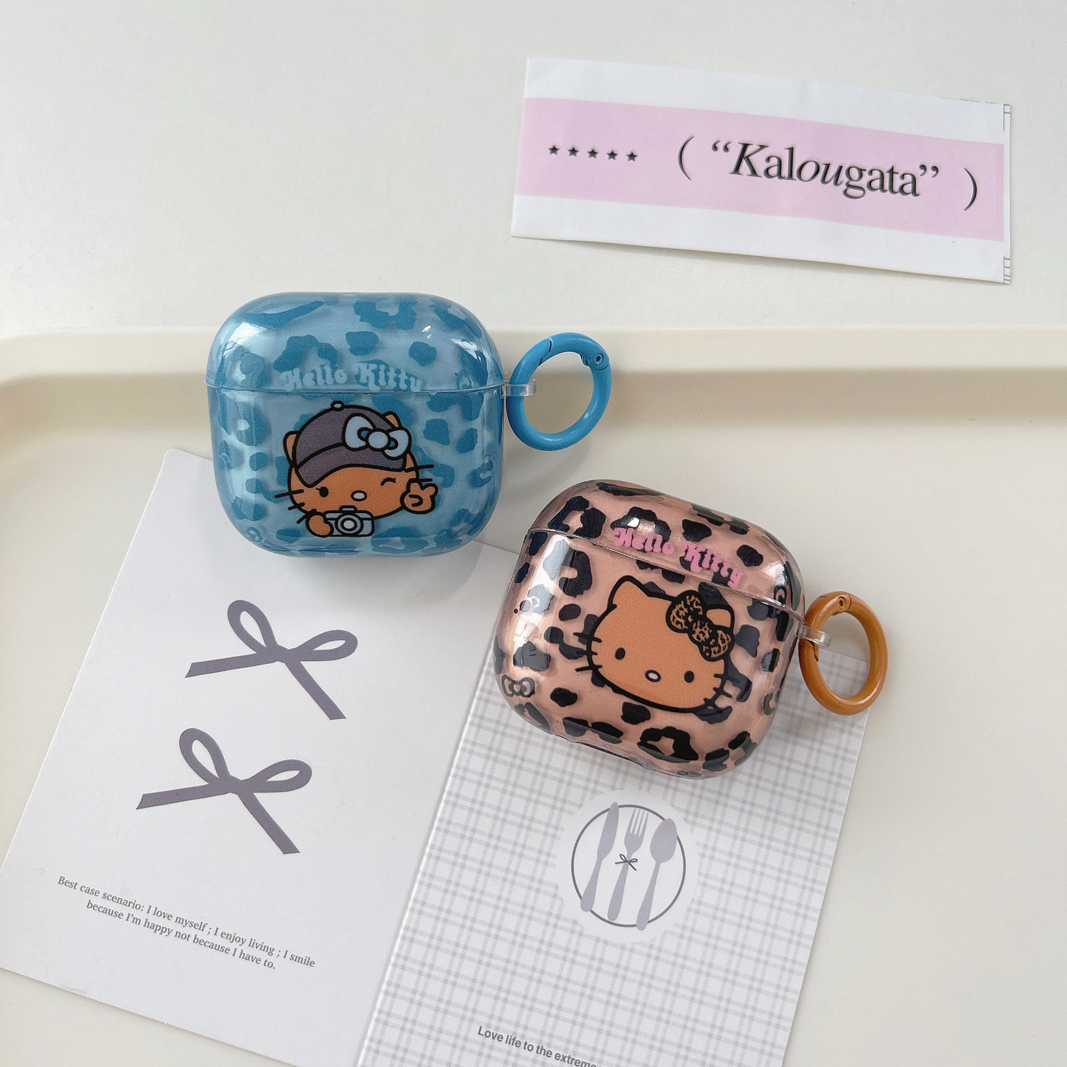 

Creative Birthday Gift Animation Leopard print Cute For Hello kitty Cartoon Anti-drop Headphone Case For Airpods 4,2,3,Pro,Pro2