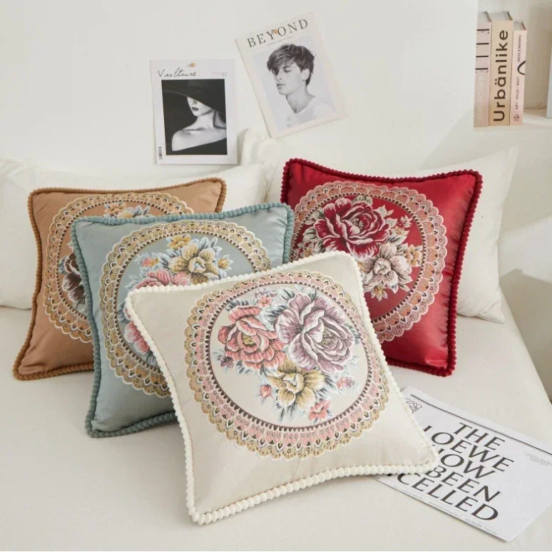 Embroidered Flower Rolled Edge Nordic Style Cushion Cover Home Living Room Sofa Decoration Pillow Cover for Car Garden Cogines