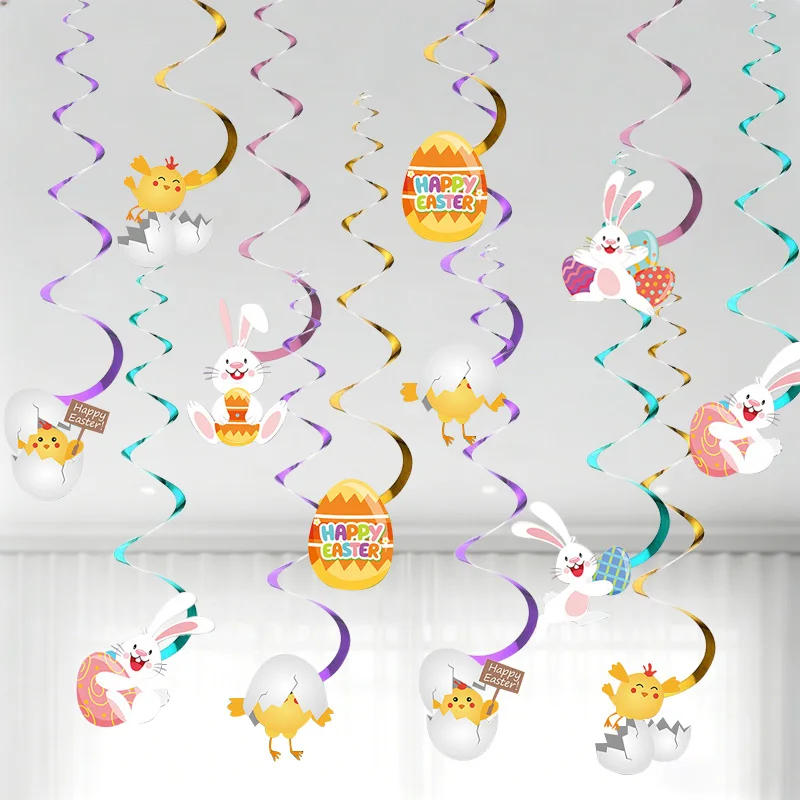 

13pcs/set Easter spiral pendant Cartoon bunny egg Hanging Banner Easter Garlands Party Atmosphere Decoration Supplies