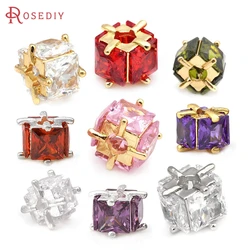 18K Gold Color Brass and Zircon Large Hole Cube Spacer Beads Bracelets Jewelry Making Supplies Necklace Earrings for Women