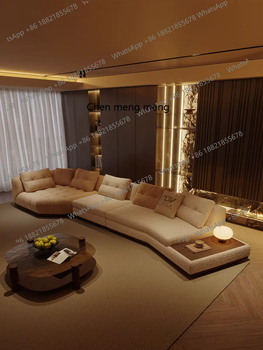 Special-shaped corner combination, large flat-layer sofa Italian minimalist high-end matte cloth particle pair sofa