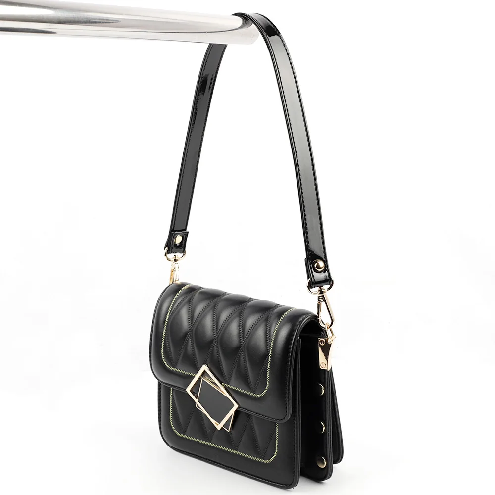 Black Glossy Short Bag Strap With Silver Gold Black Hardware Short Shoulder Strap Handbag Strap PU Leather Bag Accessories