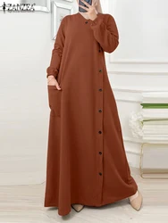 Zanzea Herbst Vintage Langarm muslimischen Sommerkleid lässig eid Mubarek solide lange Maxi kleid Frauen Mode Ramadan Truthahn Vestido