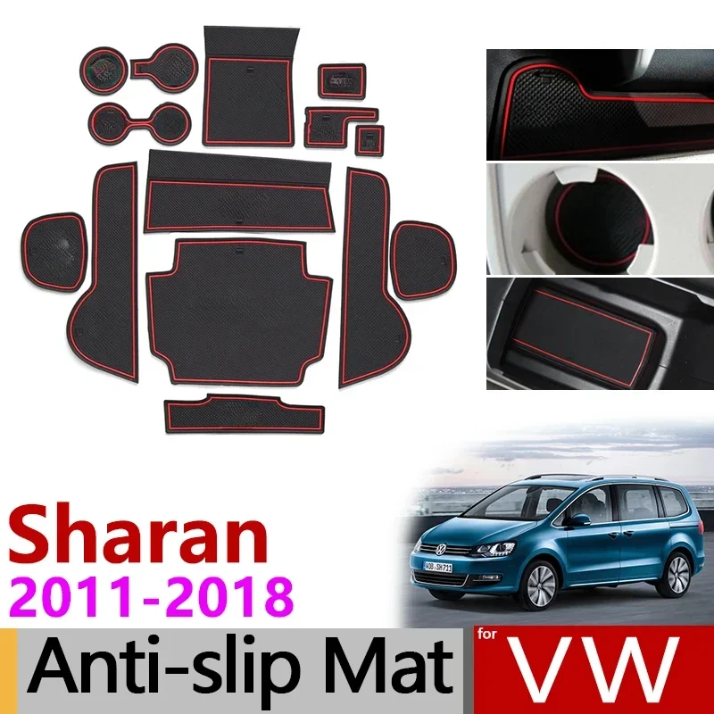 Anti-Slip Gate Slot Mat Rubber Coaster for Volkswagen Sharan 7N SEAT Alhambra 2011 - 2018 MK2 Accessories Sticker 2014 2016 2017