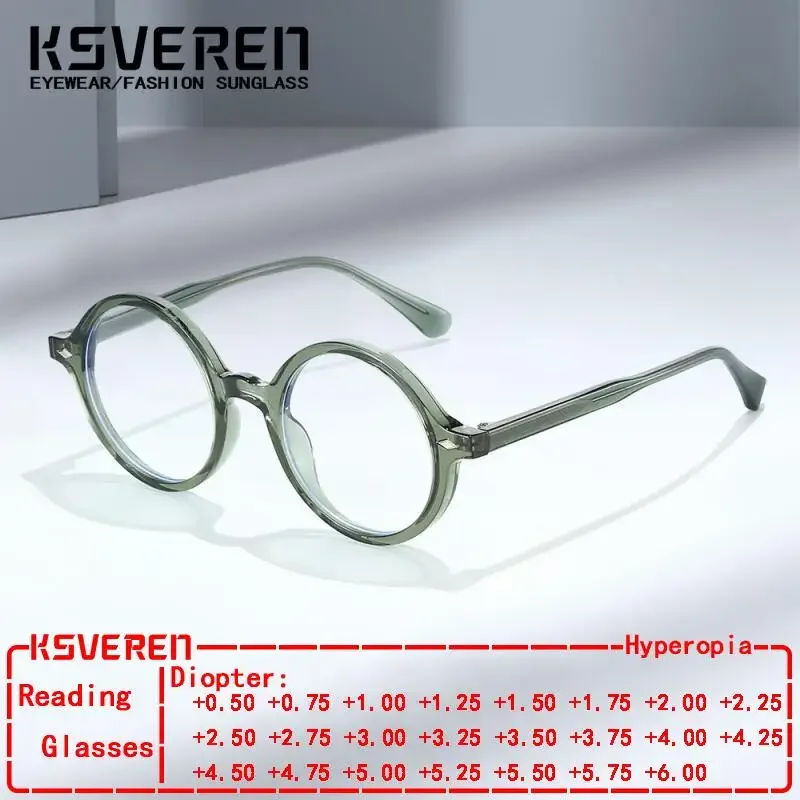 

TR90 Anti Blue Light Circular Vintage Reading Glasses Men Designer Green Presbyopic Eyewear Women Prescription Optical Glasses