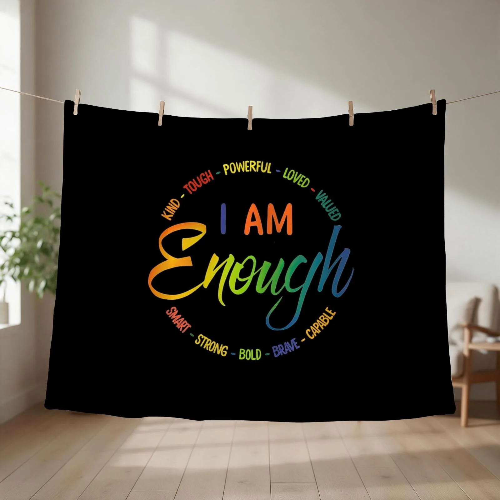 I am enough Kind Tough Powerful Loved Valued Throw Blanket couch cozy soft plush fuzzy picnic outdoor blanket