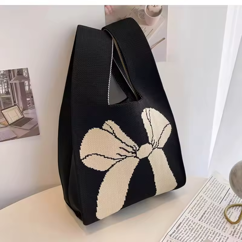Women'S Knot Wrist Bag Handmade Knitted Bag Portable Mini Striped Tote Bucket Phone Bags Large Capacity Autumn Winter Handbags - Image 21