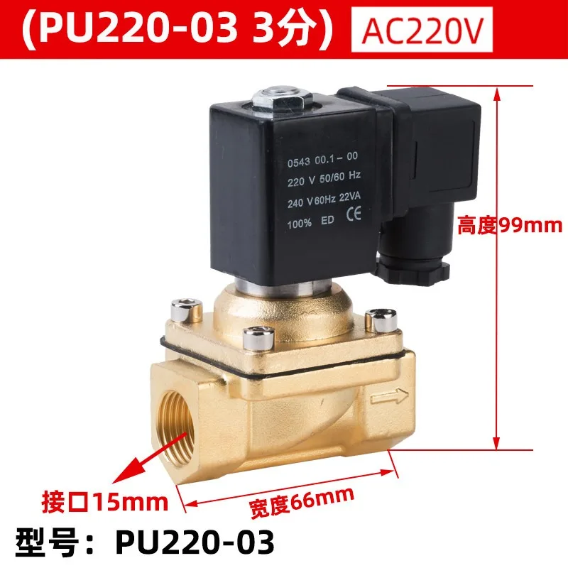 PU220‑04 Full Copper Solenoid Valve Waterproof Anti‑fog Water Valve AC220V DC24V 1/2
