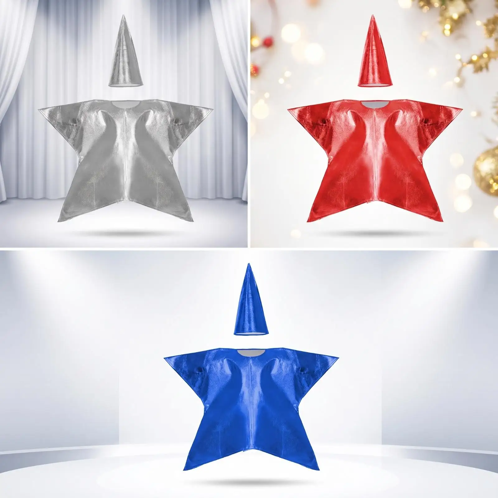 Reflective Star Apparel for Children with Pointed Hat for Festive Performance and Holiday Dress Up