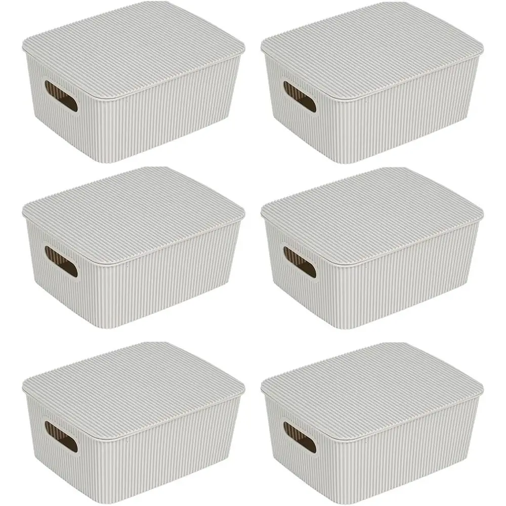 

Набор из 6 корзин для хранения с крышками – Штабелируемые пластиковые контейнеры с ручками – Декоративные органайзеры для полок в ванную и гардеробную