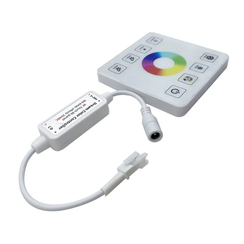Wireless Touch 86-Panel RGB Controller, 2.4G RF Touch Panel 366 Modes & 2048 Pixels SPI Dimmer for 5V-24V Addressable LED Strips