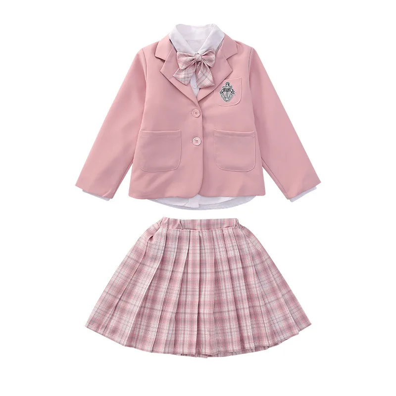 Girls Spring Autumn Jk Uniform 3pcs Set Classic Girls College Style Uniform Suit Shirt Skirt Set reppy Style School Kids Clothes