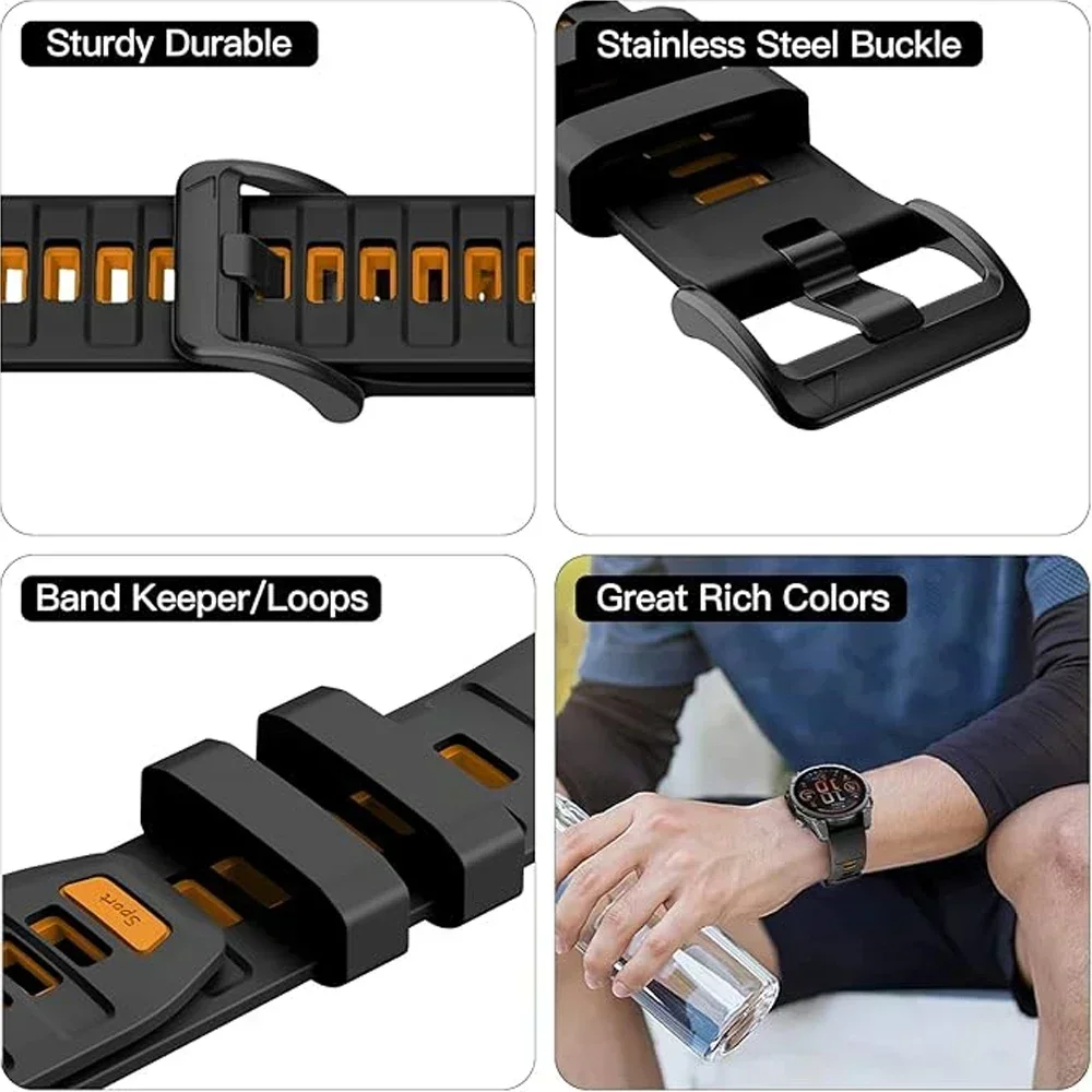 Fenix8 Uhrenarmband für Garmin Fenix 8 Pro 47mm 51mm E 7 7X 6 6X/Epix Pro/Tactix8 970 965 QuickFit 22mm 26mm Sport-Silikonarmband – Detail 26