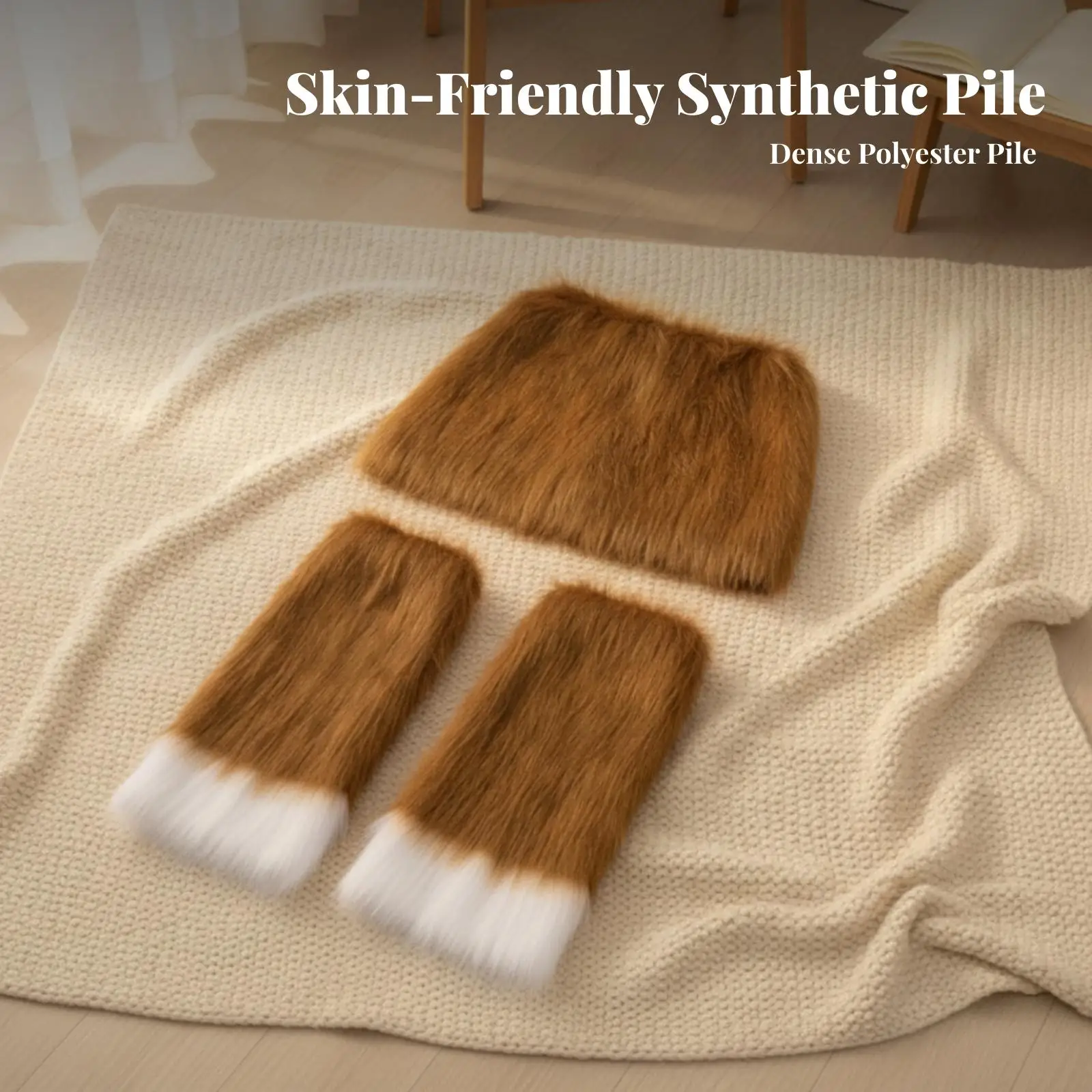 Plush Faux Fox Fur Cosplay Leg Cover with Skirt for Themed Event Stage Show Women Girls Costume Accessory Kit