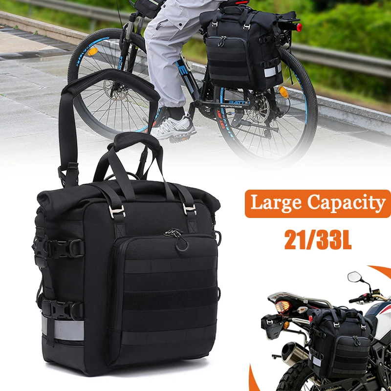 Waterproof Motorcycle Side Bag 21L-33L Expandable Large Capacity Bike Rear Seat Bag For Kawasaki YAMAHA Honda Suzuki