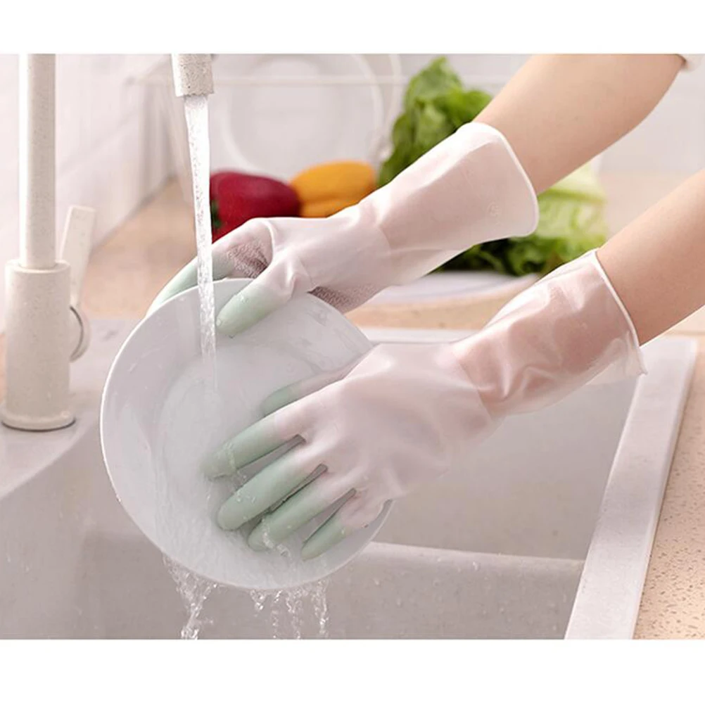 

3 Pairs Waterproof Anti slip Gloves Dishwashing Household Blue Reusable Kitchen Cleaning Home Housework Gardening Pet Care