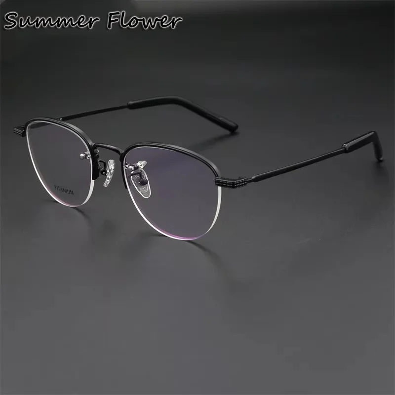 

Prescription Glasses Pure Titanium Eyeglasses Men Round Retro Optical Frame for Women High End Light Flexible Spectacles