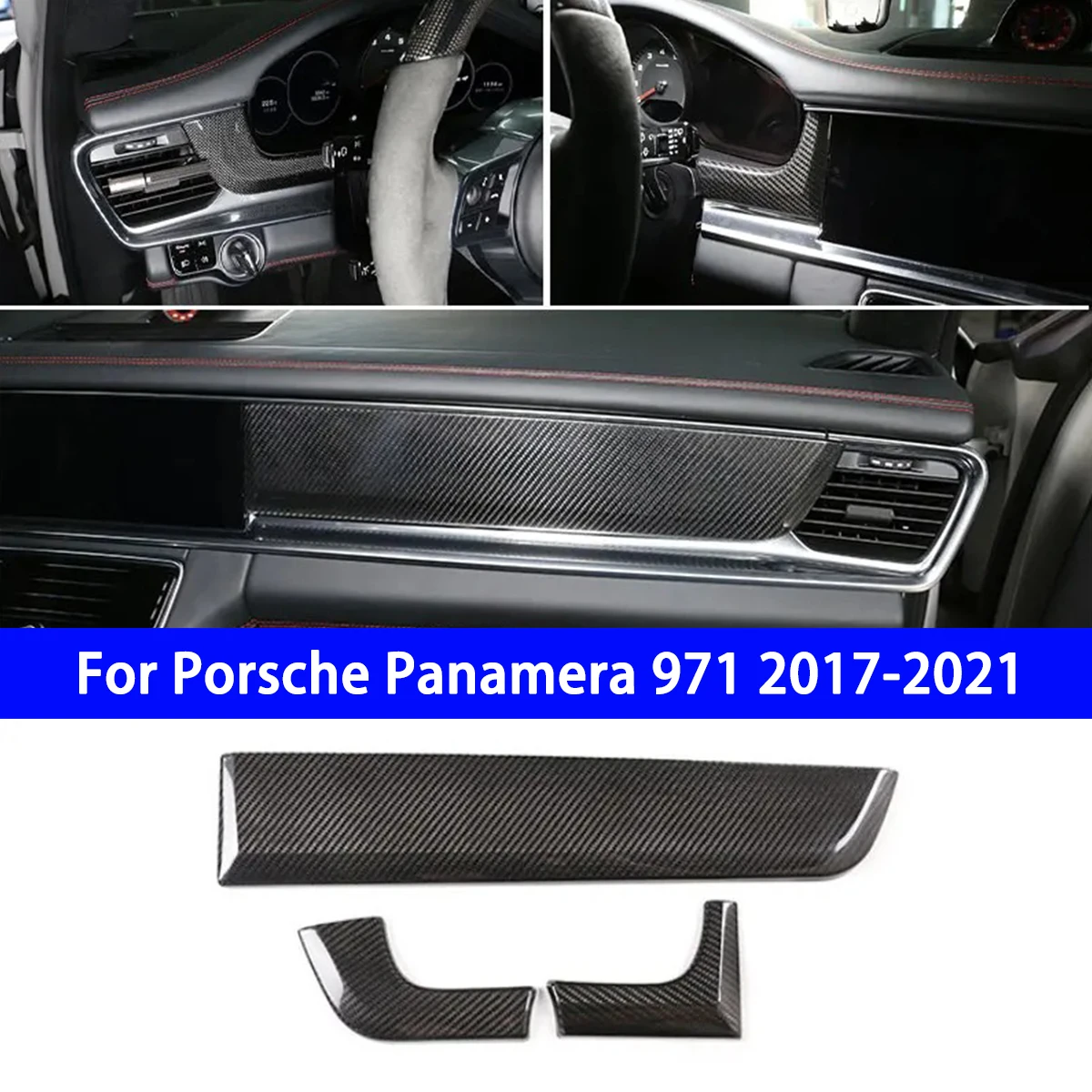 

For Porsche Panamera 971 2017-2021 True Carbon Fiber Center Console Panel Interior Modification Automotive Products 3PCS