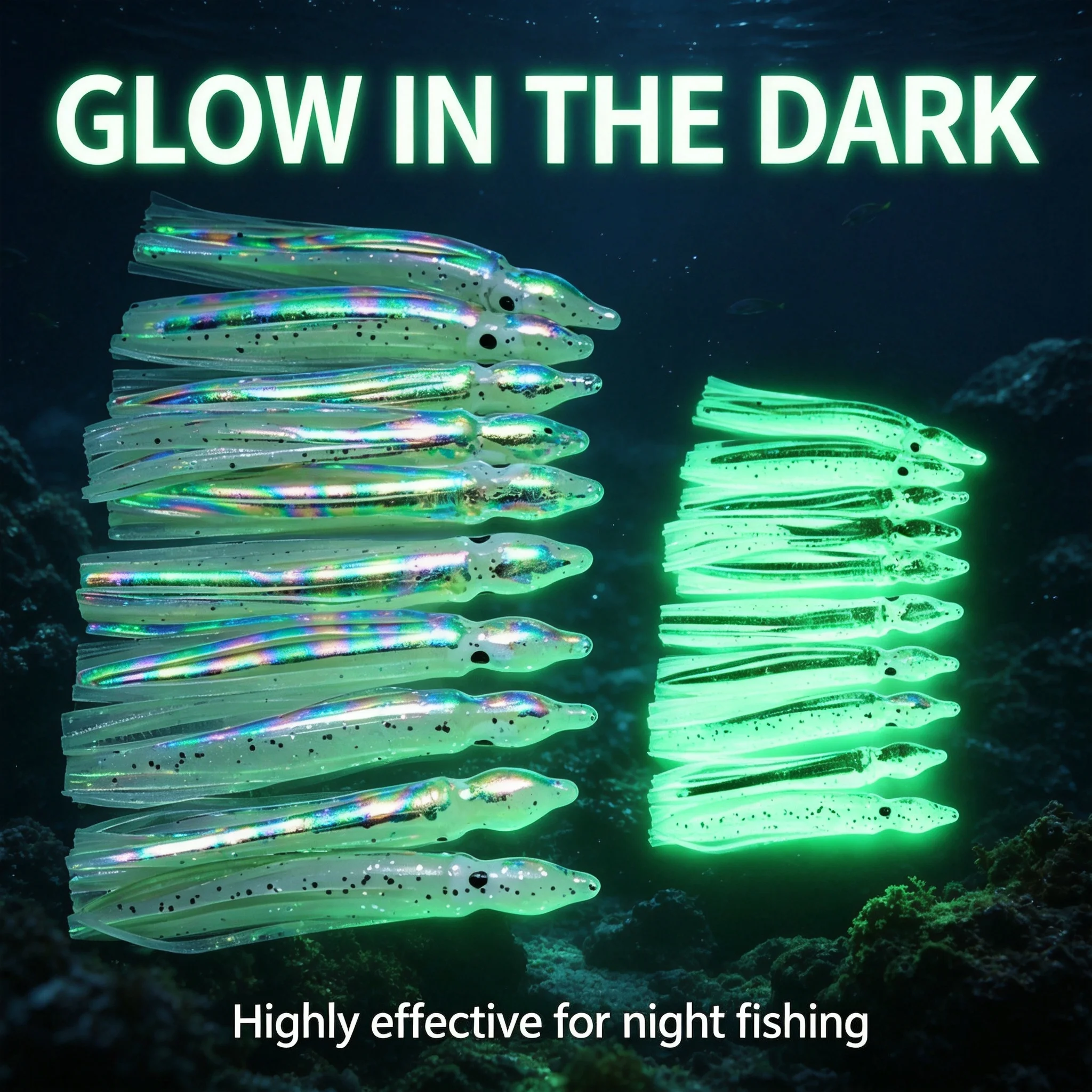 10Pcs Luminous Silicone Squid Skirt Octopus Bait for Saltwater Trolling Realistic Inshore Offshore Fishing Tackle