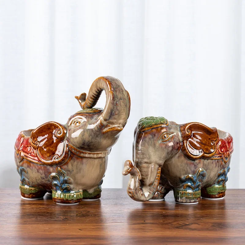 

Chinese Elephant Figurine Set, Smooth Gloss Finish, Finely Crafted Decorative Pair, Ceramic Display, Symbolic Room Accent