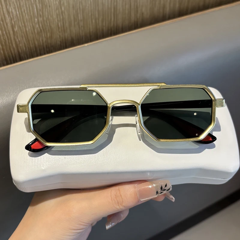 Retro Steam-Punk Sunglasses For Men With Polygonal Ddesign Large Frame Car-Specific Premium Quality UV Protection Edgy Chic view 4