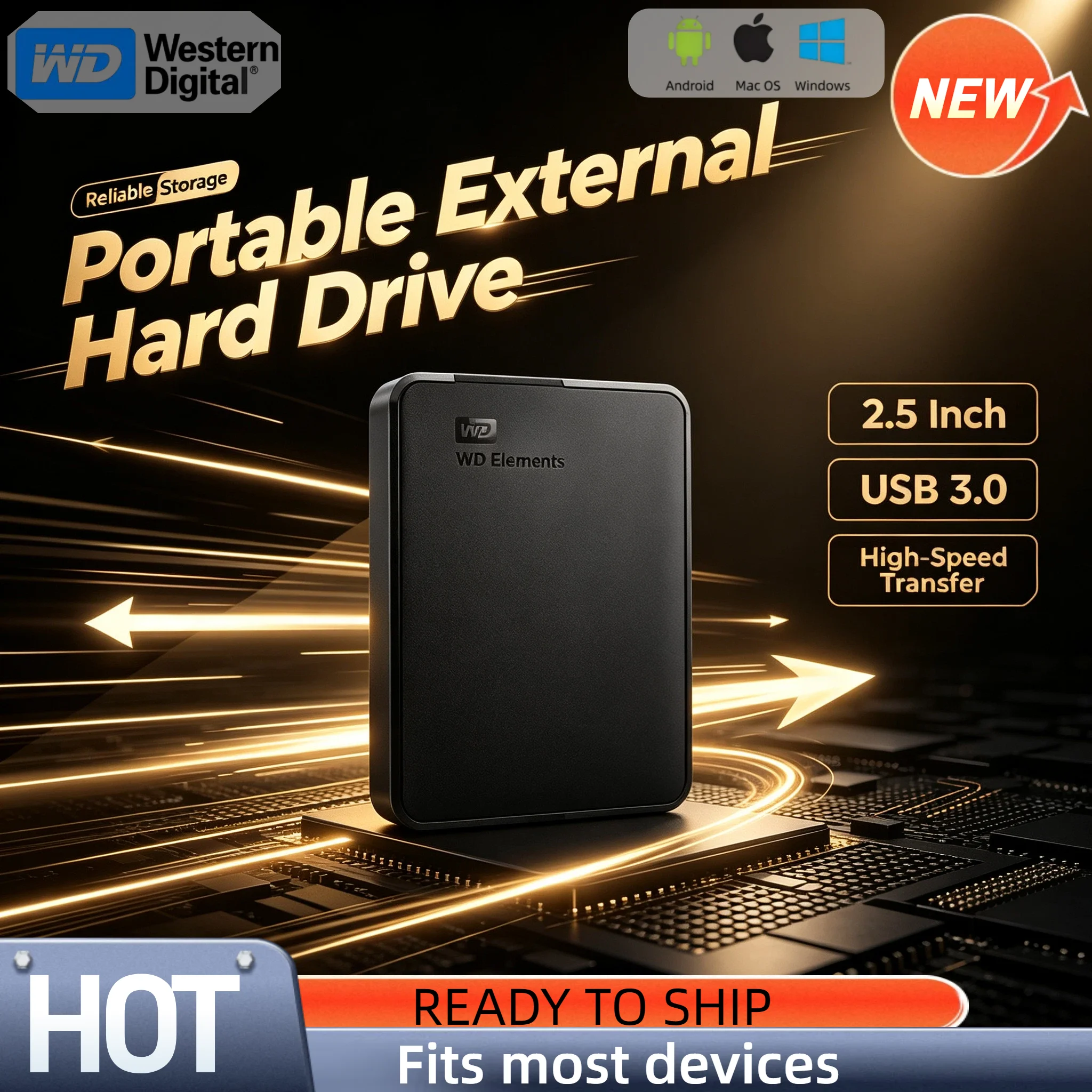 Western Digital WD Elements 2TB 1TB External Hard Drive 2.5 Inch USB 3.0 Portable HDD for Desktop PC Laptop Pro Unit Core