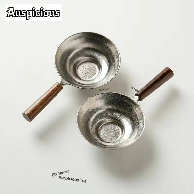ZAEYORIA Titanium Tea Strainer With Wooden Handle Integrated Multi-hole Filter Ultra-fine Leaf Strainer Tea Water Separator Net