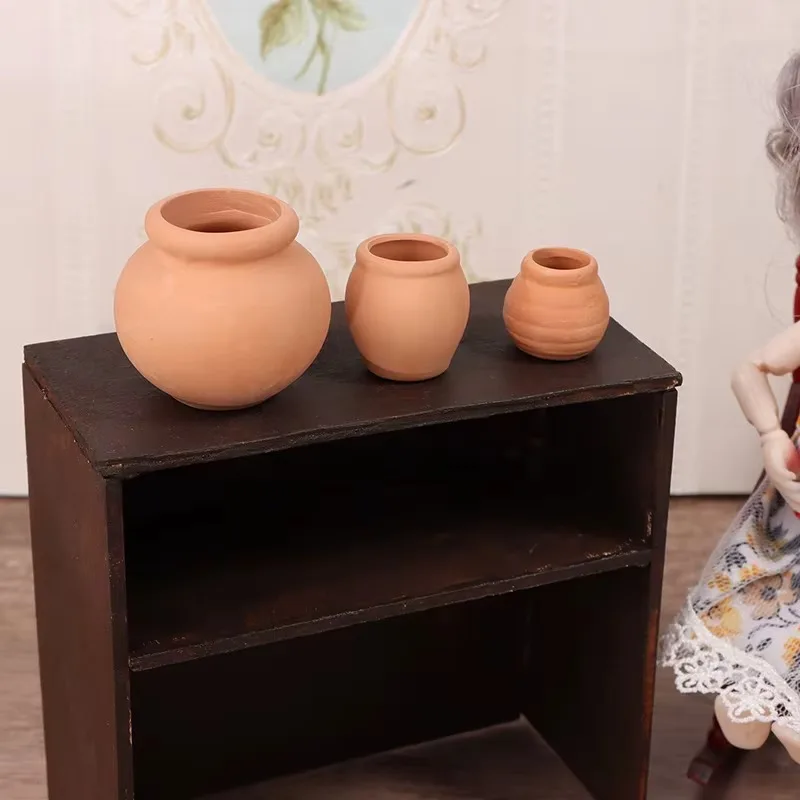 1:12 casa de muñecas miniaturas florero decorativo Mini maceta de flores de terracota DIY casa de muñecas cocina tarro de almacenamiento de alimentos escena DIY juego de simulación