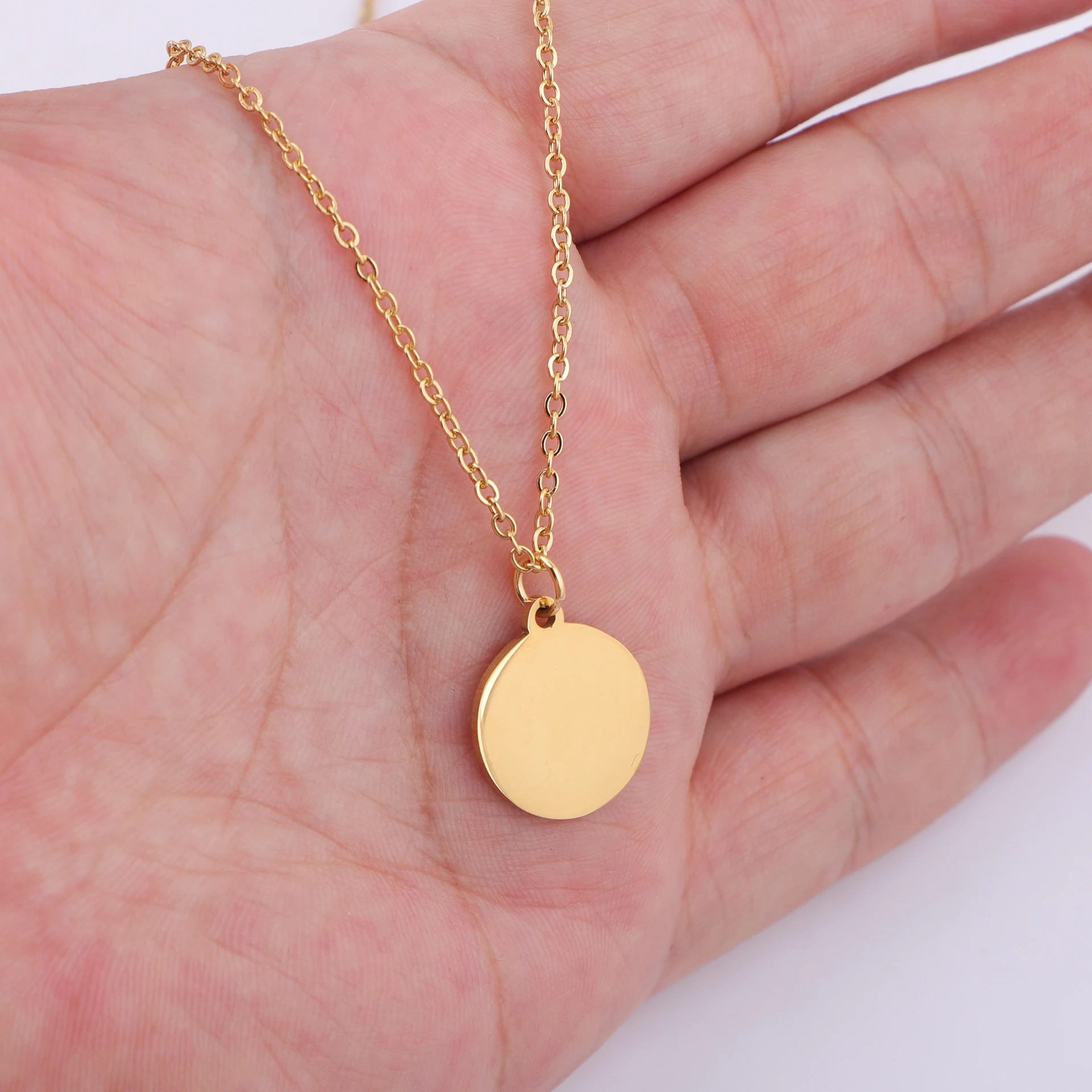 10pcs/lot Mirror Polished Stainless Steel Round Blank Tags Charm Necklace Disc Stamping Pendant Necklace for Jewelry Gift