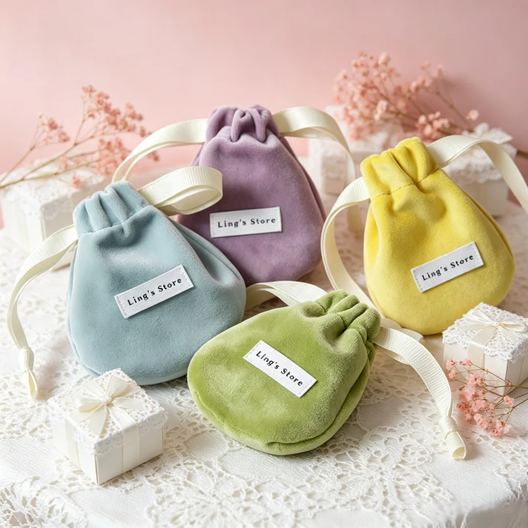 

100Pcs Personalized Logo 12x9cm Jewelry Drawstring Velvet Bag Gift Organizer Round Pouch Earring Pendant Bracelet Storage Pocket