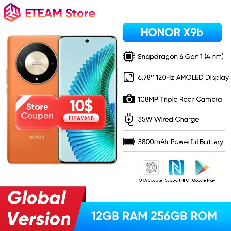 HONOR X9b HONOR Magic6 Lite smartphone 5G global version 6.78-inch drop resistant 120Hz AMOLED display 108MP camera dual SIMcard