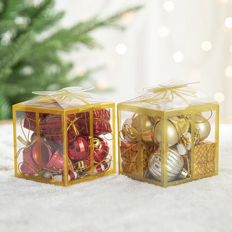 26Pcs Multicolor Christmas Hanging Decoration Xmas Ball Bell Gift Boxes Drop Ornaments Mixed Pattern DIY Xmas Tree Decoration
