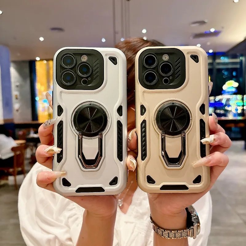 مدرعة فاخرة 360 ° حافظة حماية 2 في 1 بحلقة معدنية دوارة، مناسبة لهاتف آيفون 11 12 13 14 15 16 17 Air Pro Max plus #2