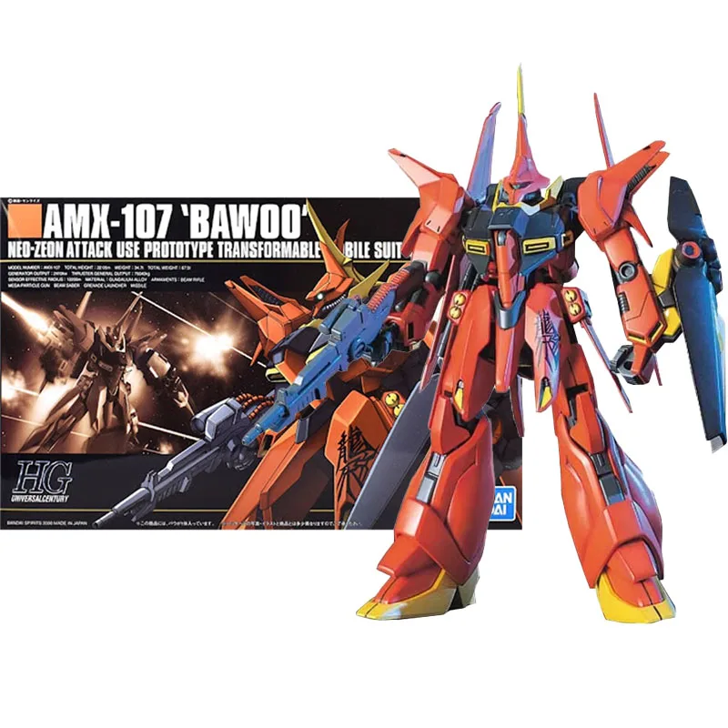 Bandai Original HGUC 1/144 Anime AMX-107 BAWOO Red Gundam Assembly Model kit Action Figure Toys For Kids Collectible Gift