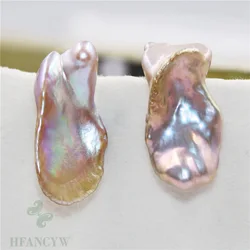 Handmade Freshwater pearls Pink Baroque Pearl Earrings 18k Earbob Silver Dangle Clip-on Gemstone Drop Party Jewelry Gold