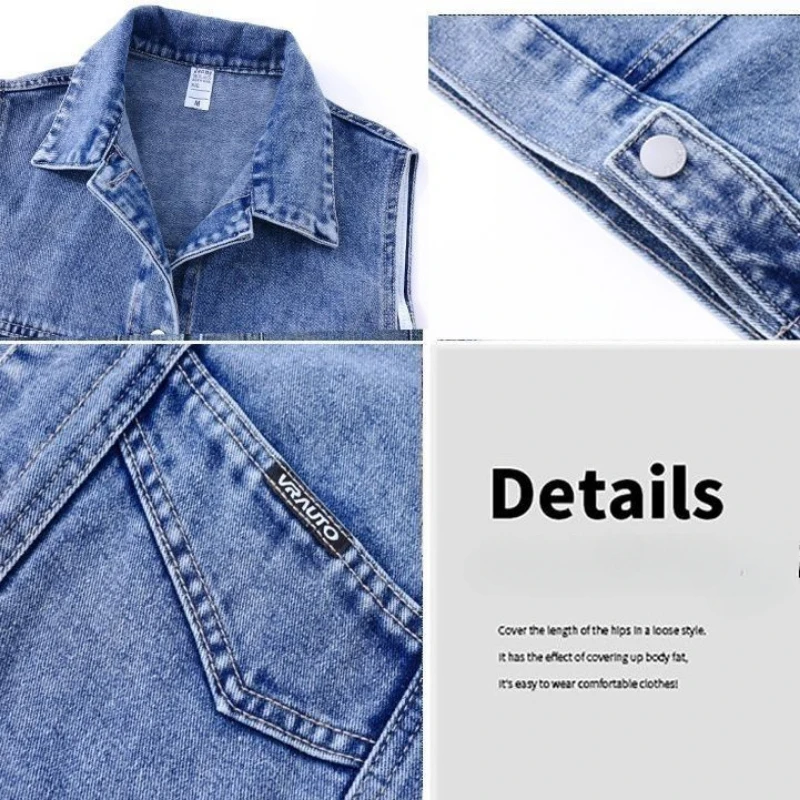 Autumn Cowboy Vest Sleeveless Cardigan Women's Vests Spring Summer New Waistcoat Jacket Fashion Cargo Pocket Couple Jacket Chic