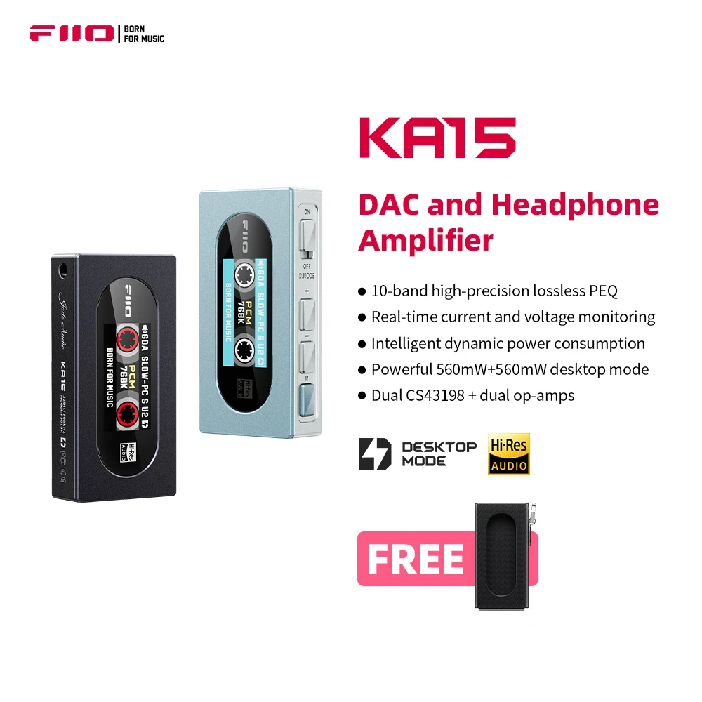 FiiO KA15 Portable USB DAC Headphone Amplifier USB Dongle with 3.5mm and 4.4mm Headphone Output