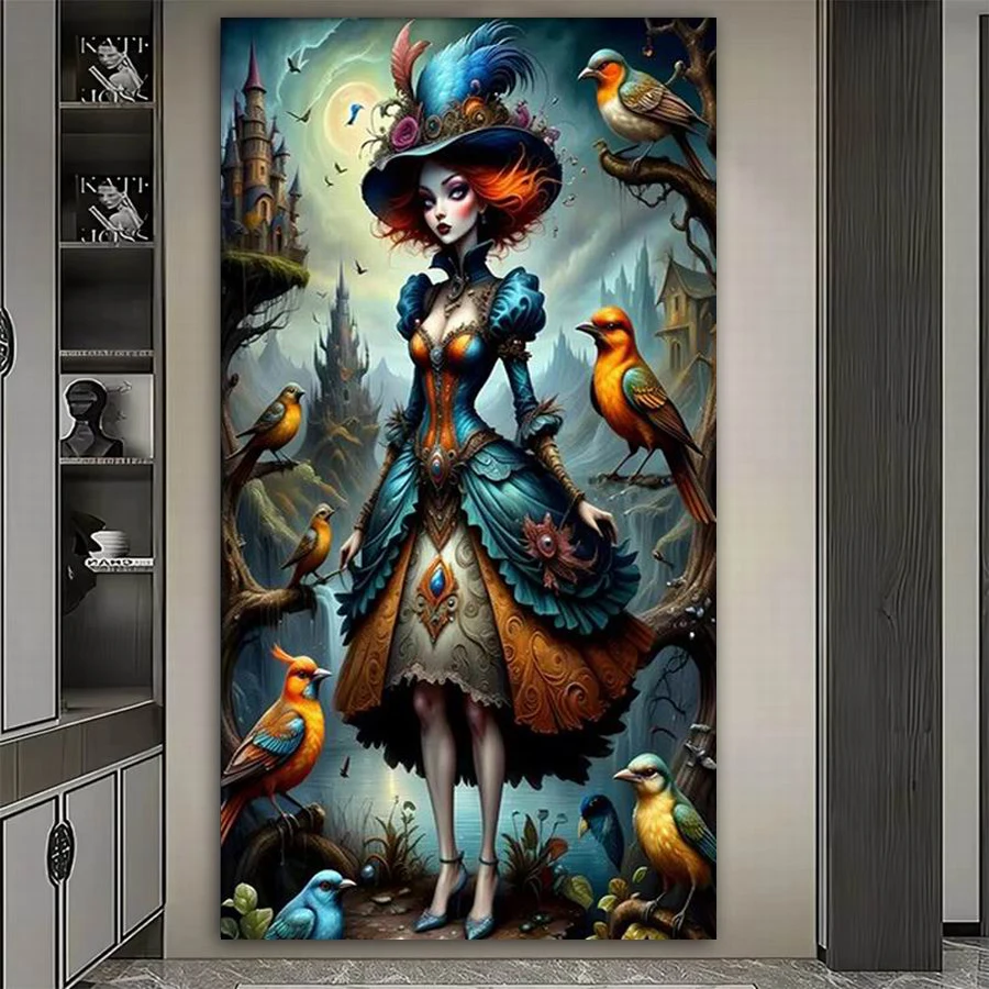 

Fullcang Large Size Diamond Painting Kits Woman And Birds Diy Full Mosaic Embroidery Picture Jewelry Cross Stitch Wall Decor