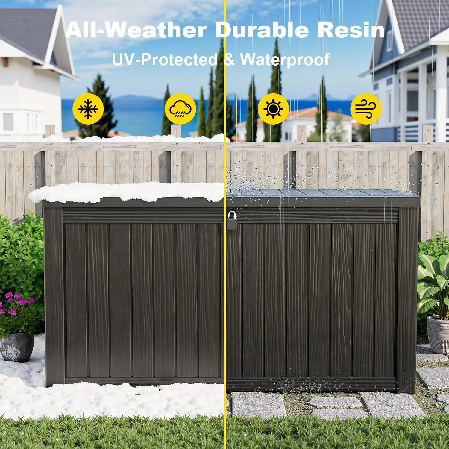 200 Gallon Outdoor Storage Box, Lockable Waterproof Deck Box with Hydraulic Lid for Patio Cushions & Garden Tools view 3