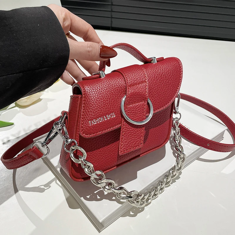 

New Mini Saddle Women's Crossbody Bag Fashion Designer Handbag High Quality PU Leather Phone Purse Luxury Thick Chain Chest Bag