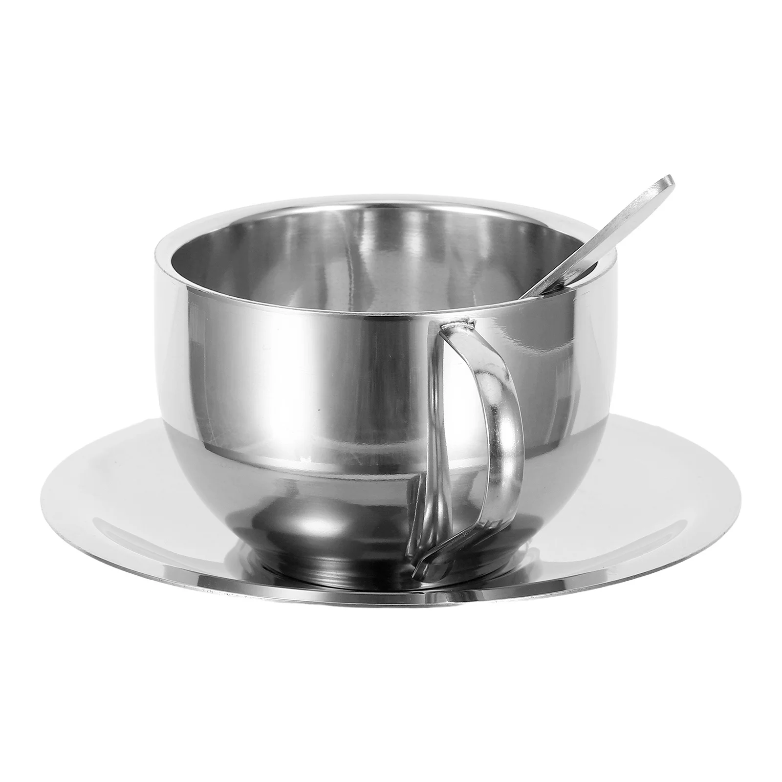 

1Set Double Walled Coffee Mug Set Stainless Steel Latte Cup with Saucer 250ml Stackable Insulated Tea Cups for Office Breaks