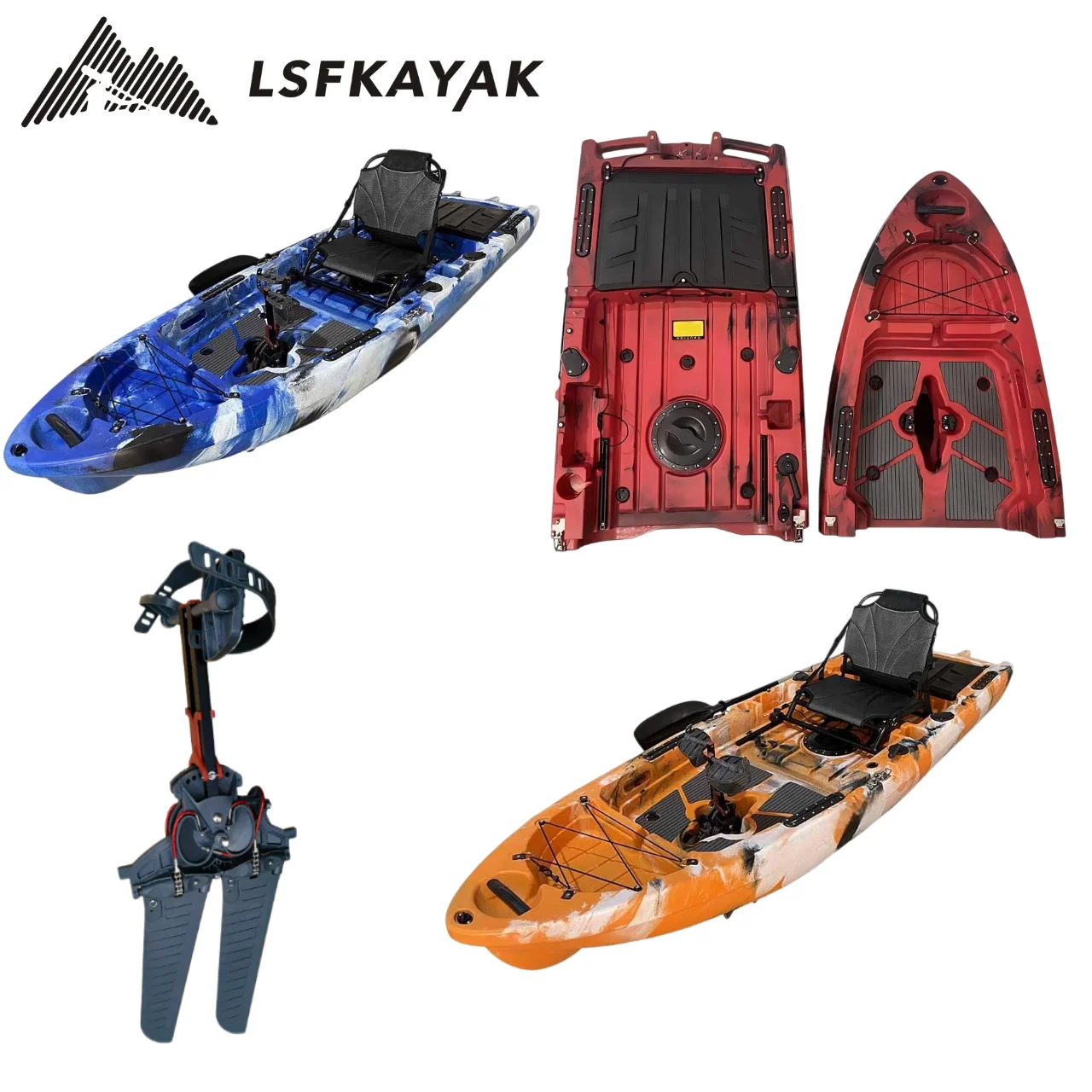 نمط محمول وقابل للفصل لصيد قوارب الكاياك بدواسة الزعنفة مع سطح ثابت