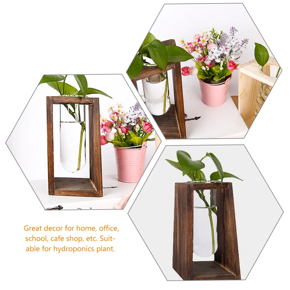 

Log Flower Stand Vase Pot Crafts Terrarium Decorative Glass Wooden Propagation Vases for Plants Office