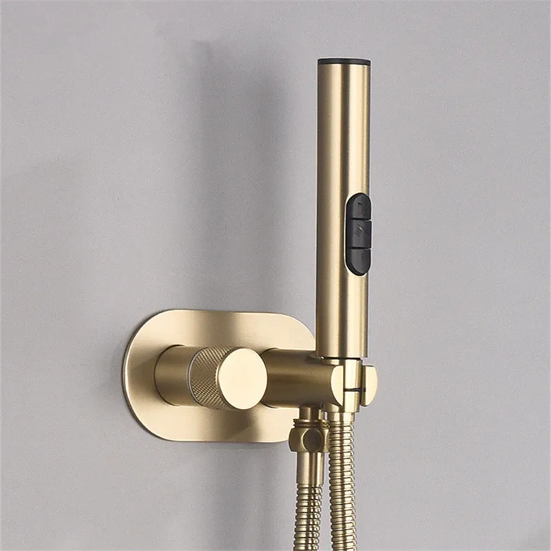 

Wall Mount Brushed Gold Multifunction Toilet Bidet Sprayer Set Brass Hot & Cold Black Shattaf Bathroom Sprayer Shower Bidet Gray